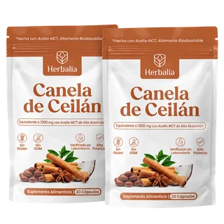 2 bolsas de Canela de Ceilán con Aceite MCT – Equivalente a 7200 mg