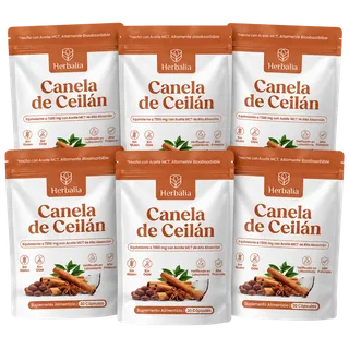 6 bolsas de Canela de Ceilán con Aceite MCT – Equivalente a 7200 mg